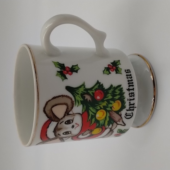 Lefton Vintage coffee Christmas Mug Mouse with Christmas Tree Santa - Picture 5 of 8